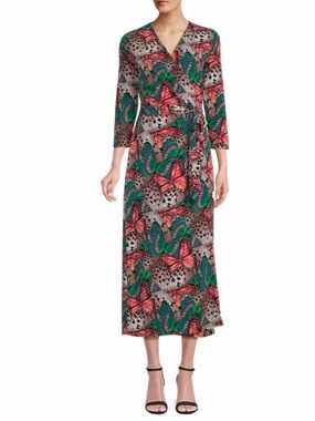 Renee C. Jersey Butterfly-Print Wrap Maxi Dress S